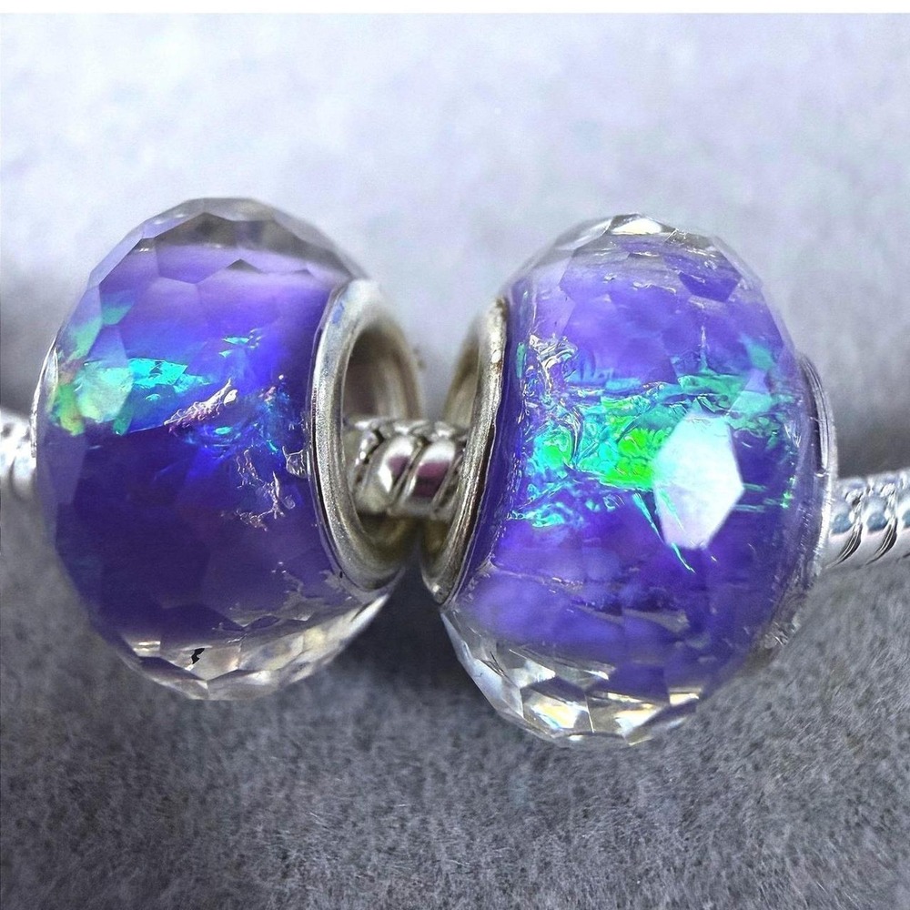 2pc Purple Iridescent Galaxy Charms fits PANDORA